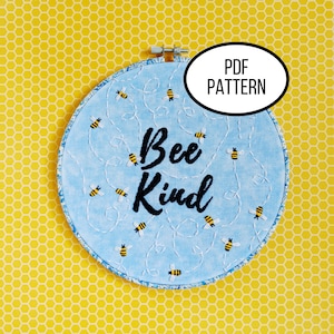 Padrão PDF bordado à mão. Download digital tipo abelha. Abelhas ocupadas para iniciantes simples e fáceis com bordado de asas brilhantes para decoração de casa