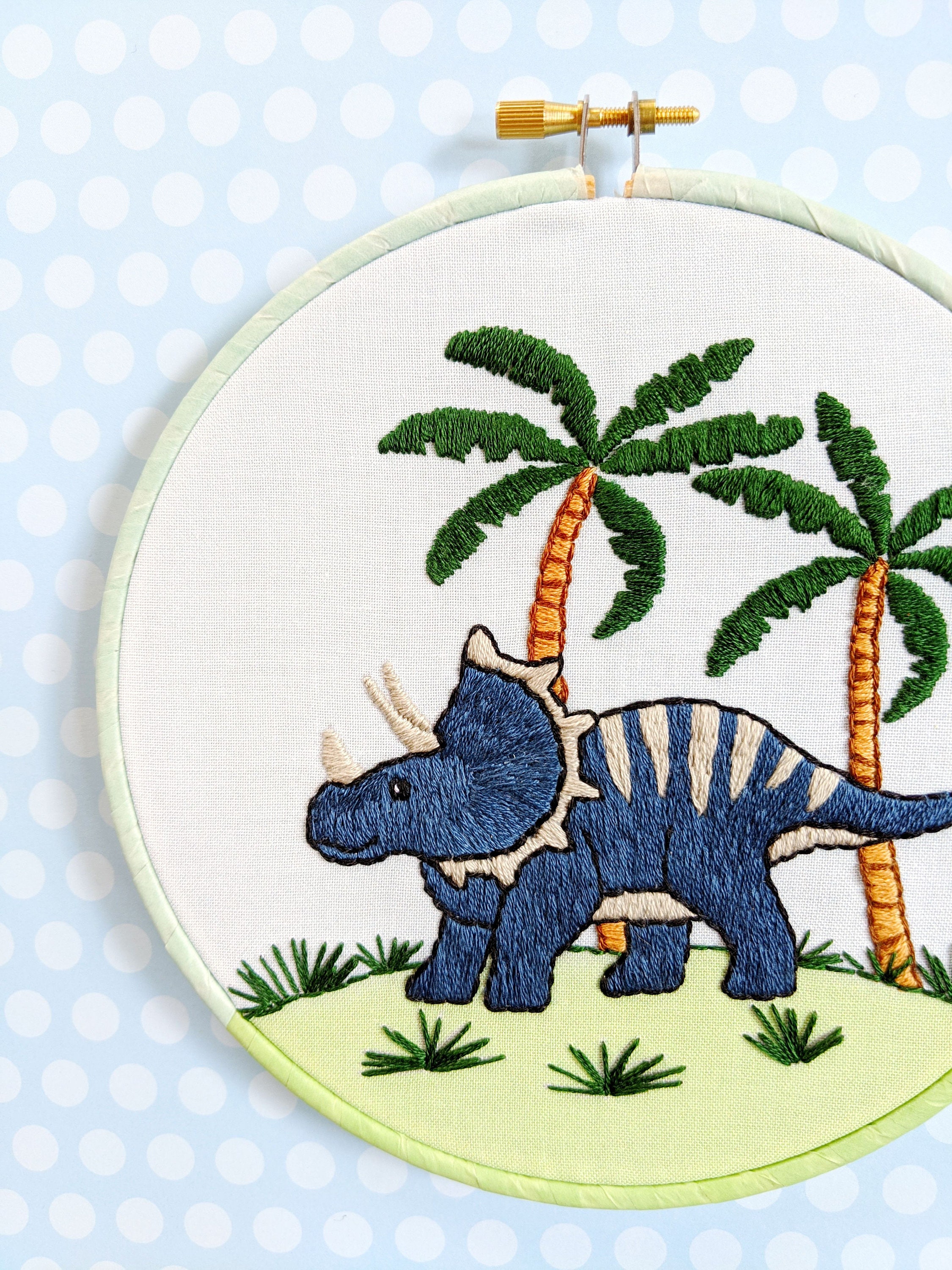 Hand Embroidery PDF Pattern. Triceratops Dinosaur Design Etsy