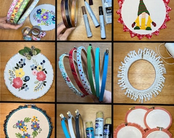 How To Make Decorative Embroidery Hoops PDF. Enhance Finished Needlework Cross Stitch. Washi, Fabric Wrap Beading Macrame Crochet. 20+ ideas