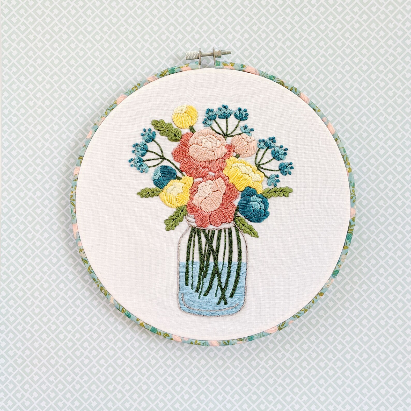 Hand Embroidery PrePrinted Fabric Pattern or Kit. Jar of Etsy