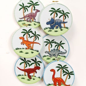 Hand Embroidery PDF Pattern. Dinosaurs Design Digital Download. Simple Easy Beginner Embroidery for Children's Room Decor. 6 Dinos Included