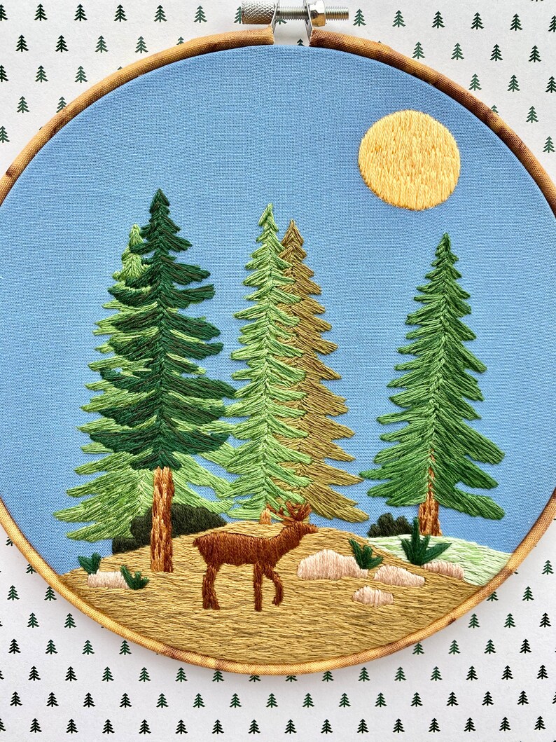 Hand Embroidery PDF Pattern. Pine Tree Forest Digital Download ...