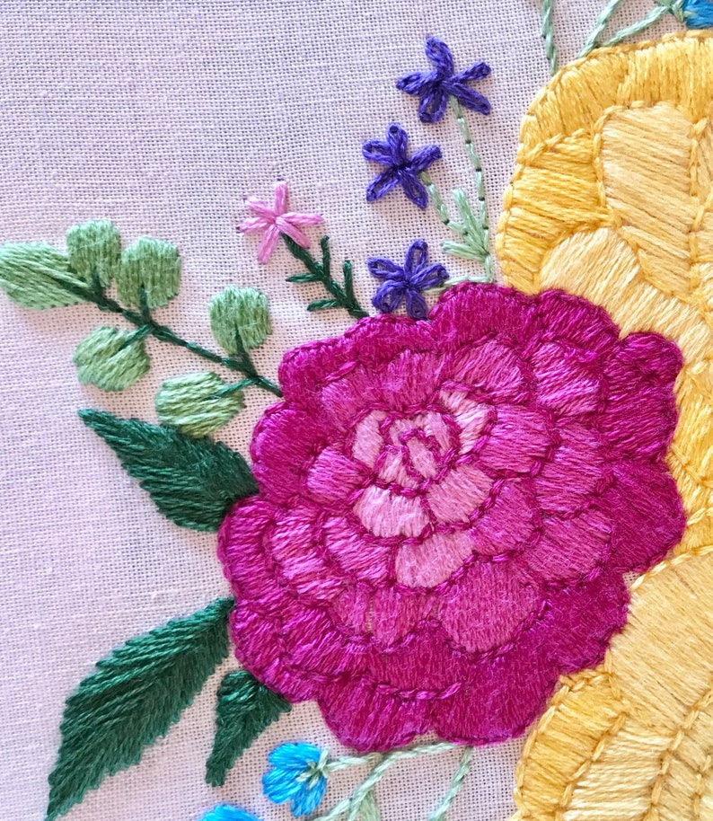 Hand Embroidery PDF Pattern. Zinnia and Rose Bouquet Digital Etsy
