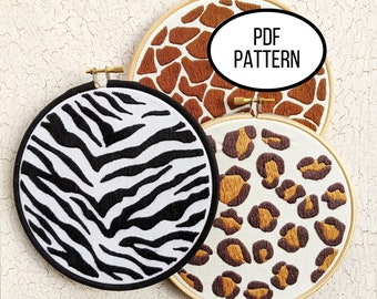 Hand Embroidery PDF Pattern. It's A Jungle Out There Design Digital Download. Simple Beginner Animal Print Embroidery for DIY Home Decor.