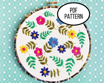 Hand Embroidery PDF Pattern. Pretty Petals Digital Download. Beginner Simple and Easy Beginner Embroidery of Colorful Flowers Home Decor