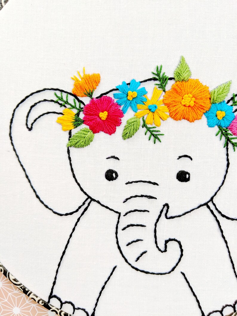 Hand Embroidery PDF Pattern. Floral Crown Elephant Design Etsy