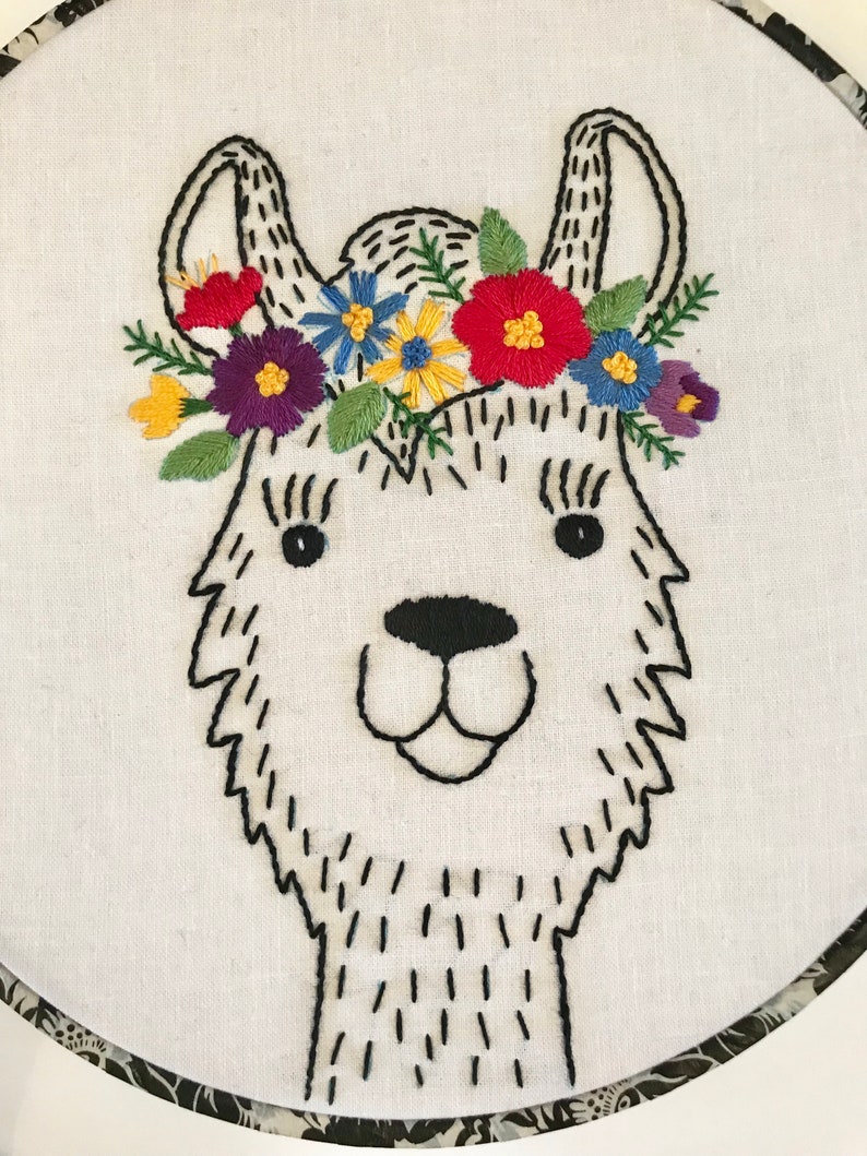 Hand Embroidery PDF Pattern. Floral Crown Llama Design Digital - Etsy