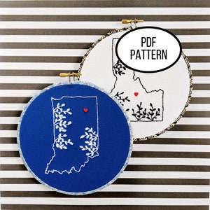 Hand Embroidery PDF Pattern. 50 States Design Digital Download. Simple Easy Embroidery Home Decor Wall Art for the Traveler, Memory Gift