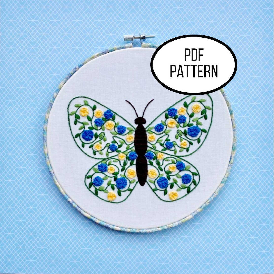 Hand Embroidery PDF Pattern. Butterfly Blooms Digital Download ...