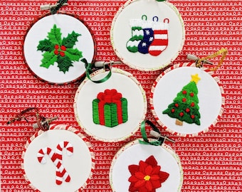 Hand Embroidery PDF Pattern, Christmas Ornaments Pattern Design Digital Download, 9 Ornament Patterns for Holiday Decor