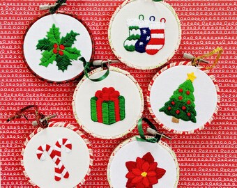 Hand Embroidery PDF Pattern, Christmas Ornaments Pattern Design Digital Download, 9 Ornament Patterns for Holiday Decor