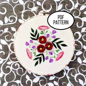 Hand Embroidery PDF Pattern. Circle of Roses Digital Download. Simple and Easy Beginner Bouquet of Flowers Embroidery for Home Decor