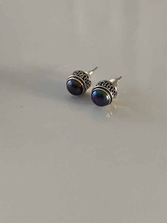 Vintage sterling Tahitian pearl earrings - sterlin