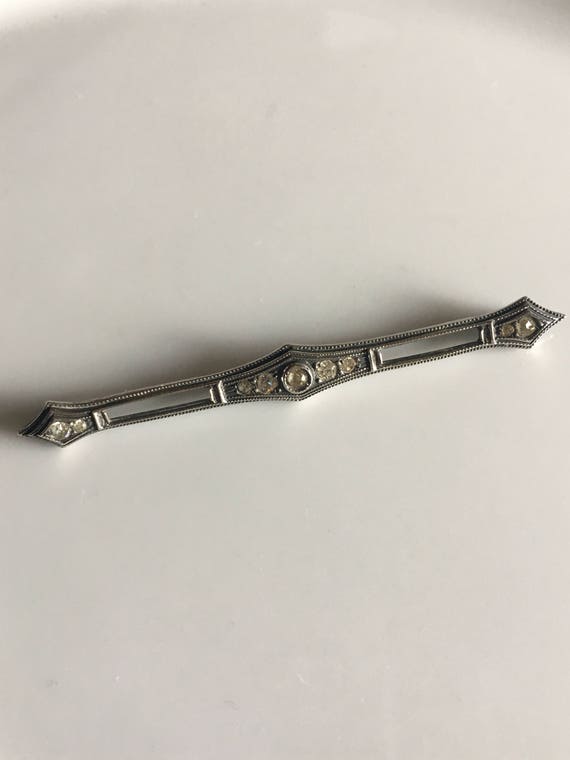 Antique sterling bar brooch - rhinestone bar brooc