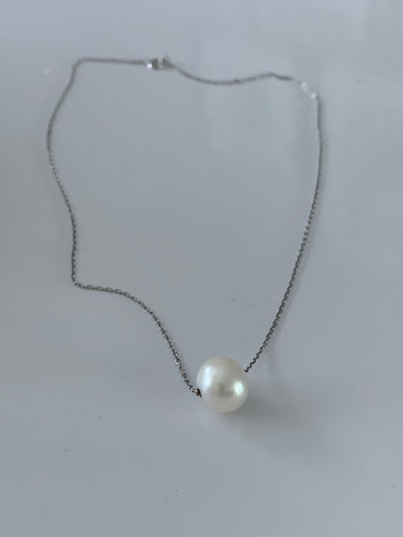 Vintage sterling silver floating pearl necklace - 