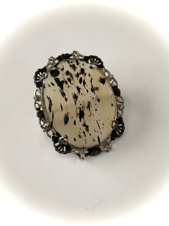 Vintage sterling moss agate brooch