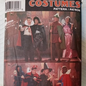 May include: A sewing pattern for eight different costumes. The costumes include a vampire, a witch, a devil, a princess, a robin hood, a grim reaper, and a snow white. The pattern is called "Costumes" and the pattern number is 363 13024 6.