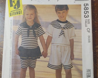 Vintage McCall's 5853. Girls and boys shorts and top. For knits only. Size 4,5,6. FF, uncut.