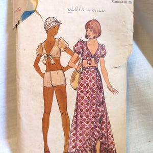 Vintage Butterick 4272. Sz 8. Summer Midriff top, shorts, long ruffled skirt. 1970s Free domestic shipping.