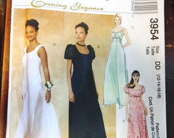 Vintage McCall's 3954 Petite long dress, Evening Elegance Sz 12-18, FF, 2003