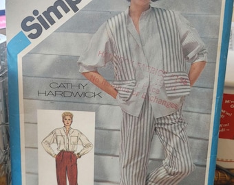 Vintage Simplicity 6442 Size 14, cropped pant, loose shirt, 1984