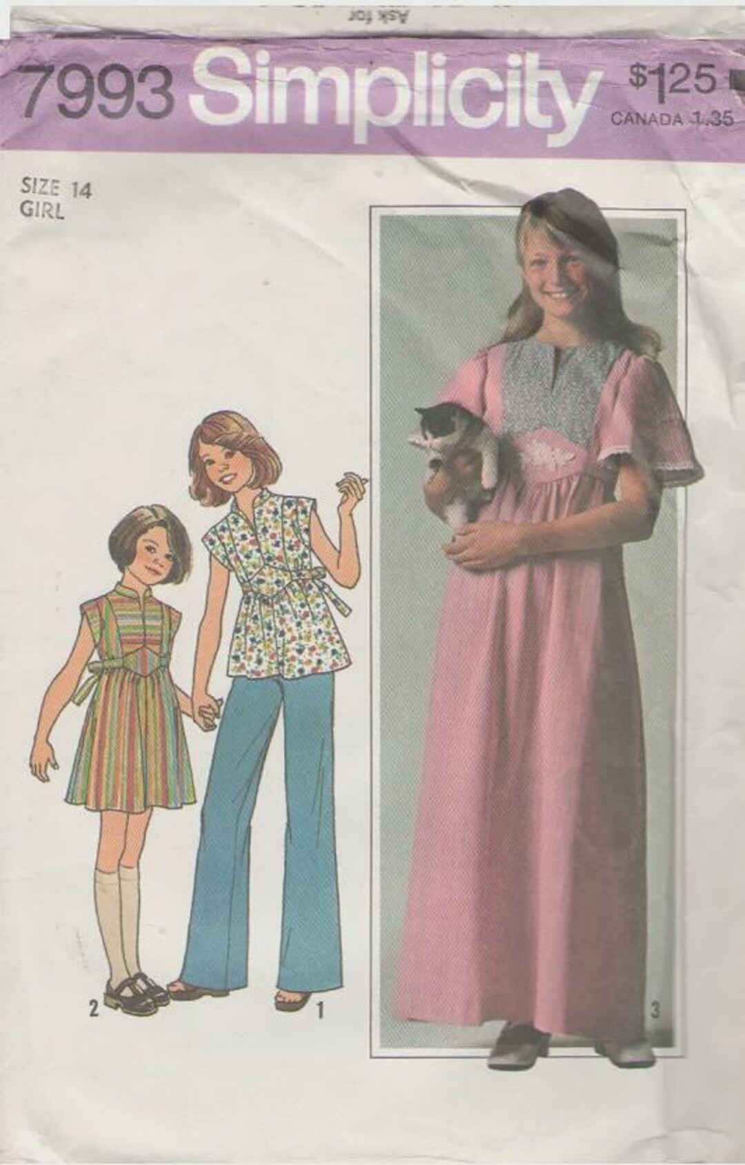 Vintage Simplicity 7993 Girls Size 14, Tie Back Dress in Two Lengths or ...