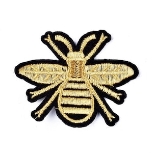 Honey Bee Patches Appliques, Classy Honeybee with metallic gold and black, Iron-On or Sew-On, 2.5&quot;, FREE Shipping, Pack of 2