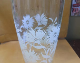 Vintage Hazel Atlas Becher, Mitte des Jahrhunderts, weiße Astor Blume, 2er-Set