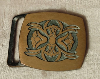 Vintage 1978 Tech Ether Guild Brass Belt Buckle: Narcissus Design
