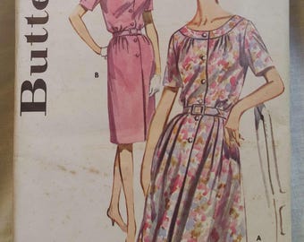 Vintage Butterick 2673 sz 22 1/2, cut and complete. Short sleeve dress. 1960s. Half size.