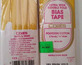 Bias Tape, Extra Wide, Double Fold. #182 Spark Gold (more yellow), 50/50 polyester and cotton, J & P Coats. New Old Stock, Free USA shipping
