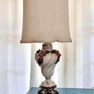 Rare Capodimonte Floral Rose Porcelain Lamps, set of 2, Vintage Italian Lamps, FREE shipping