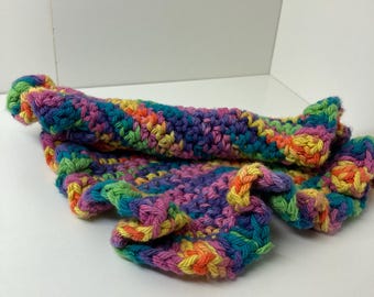 Débarbouillette en coton au crochet à volants arc-en-ciel, chiffon de lavage de cuisine, débarbouillette de bain, chiffon à vaisselle fait main, réutilisable, sans plastique, compostable, fabriqué aux États-Unis