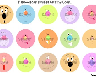 15 Funny Faces Bottlecap Images 1" Circle 4x6 Instant Download
