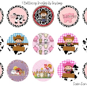 15 Farm Family Bottlecap Images 1&quot; Circle 4x6 Descarga instantánea