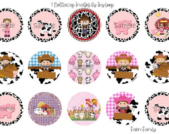 15 Farm Family Bottlecap Images 1" Circle 4x6 Instant Download