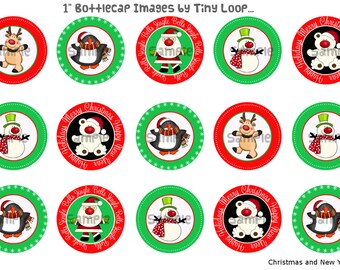 15 Christmas and New Year Bottlecap Images 1" Circle 4x6 Instant Download