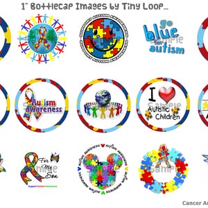 30 Cáncer Autismo Conciencia Bottlecap Imágenes 1&quot; Círculo 4x6 Descarga Instantánea