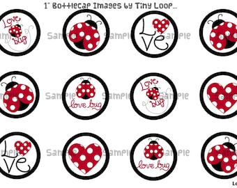 15 Love Bug Bottlecap Images 1" Circle 4x6 Instant Download