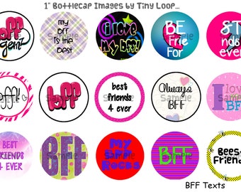 15 BFF 1" Bottlecap Images 4x6 Instant Download