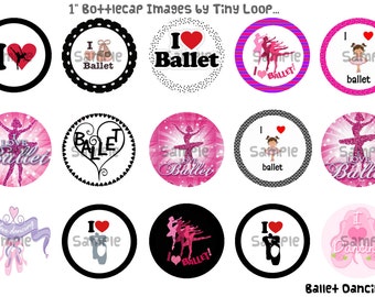 15 Ballet Dancing Bottlecap Images 1" Circle 4x6 Instant Download