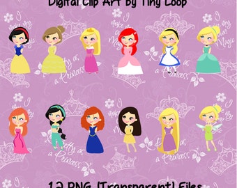 12 Princess Teen Clip Art PNG files for Instant Download