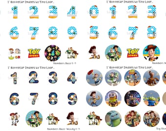 60 Numbers Woody  Buzz Lightyear Toy Story Bottlecap Images 1" Circle 4x6 Instant Download