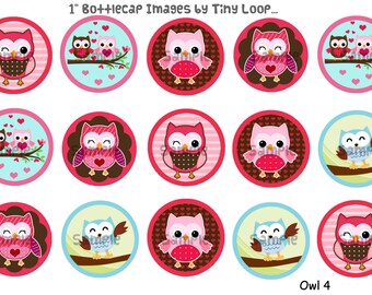 30 Alphabet Owl Bottlecap Images 1" Circle 4x6 Instant Download