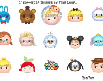 15 Tsum Tsum Bottlecap Images 1" Circle 4x6 Instant Download