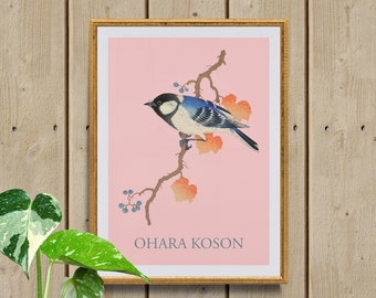 Vintage Bird on Branch par Ohara Koson (1877-1945) - Gravure sur bois d'art traditionnel japonais - Formats A3 A4 A5