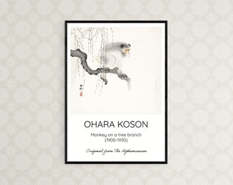 Singe sur une branche d'arbre par Ohara Koson (1877-1945) - Gravure sur bois d'art traditionnel japonais - Formats A3 A4 A5