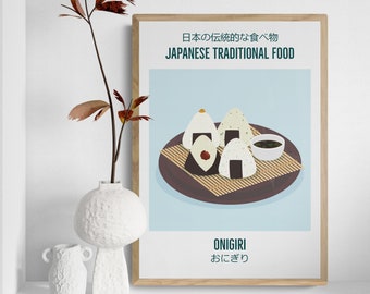 Japanese Traditional Food Print - Onigiri Rice Ball - Japan Art Print Modern Design - Wall Art