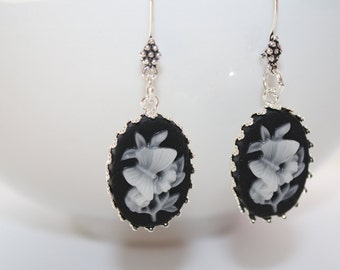 Earrings, Black Earrings, Butterfly Earring,  Silver Dangle Earrings