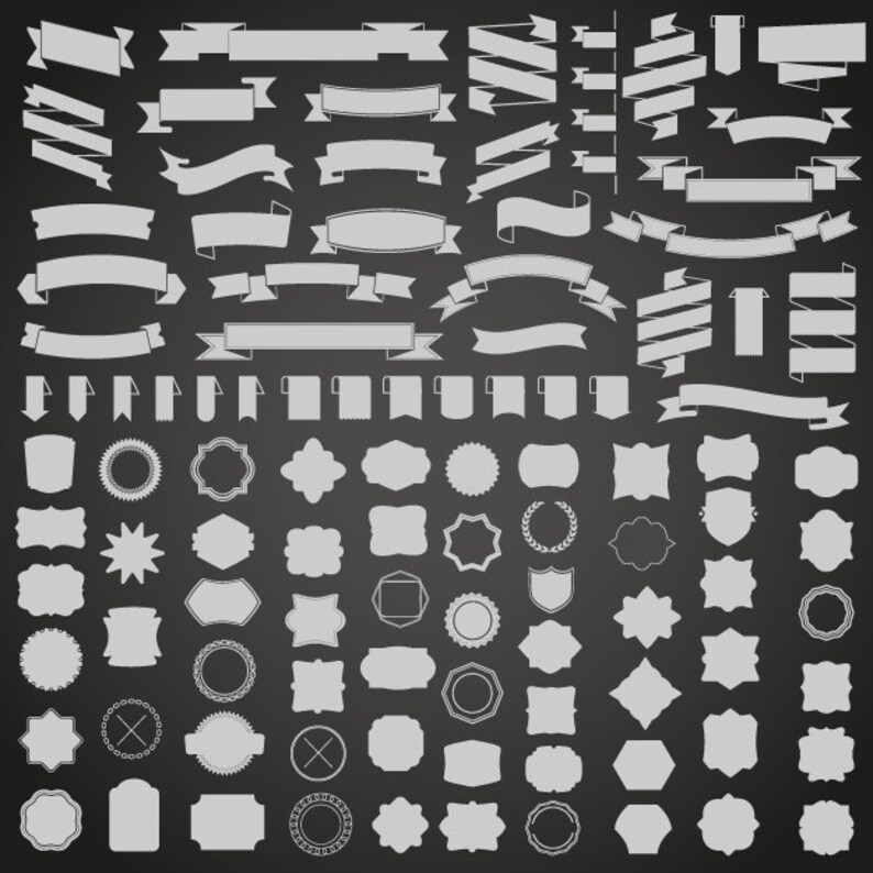 Scrapbook Set Ribbons Frame Badge Label Tag Templates Etsy